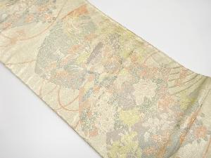 佐賀錦　扇面に花籠・花鳥模様織り出し袋帯